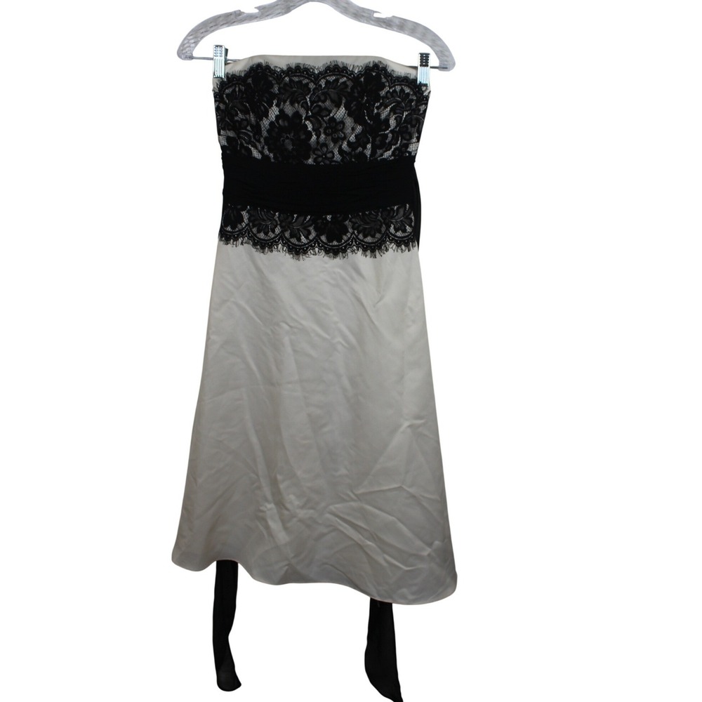 White House Black Market Strapless Lace Waist Tie Cocktail Dress White Black 0